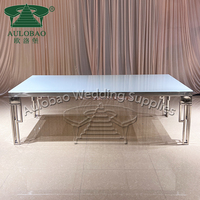 Mesa de Acero Inoxidable Plateado de Diseño Geométrico Moderno y Lujoso para Eventos, Fiestas y Bodas