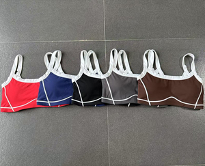 SHINBENE sans manches couleur bloc rembourré sport soutien-gorge débardeurs col carré Double couche entraînement Fitness basique haut court - Product Image 6