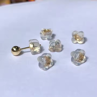 Clous d'oreilles en silicone motif trèfle plaqué or 14 carats de haute qualité avec attaches en argent 925 pour la fabrication de bijoux DIY