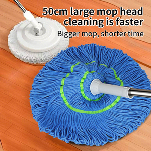 Serpillère plate auto-essoreuse en fil mélangé avec manche en acier pour nettoyage domestique mains libres - Product Image 3