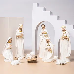 Outdoor Religious Figure Decoration Holy Family Nativity Set Figures Resin Catholic Europe Christmas Steatue Maria Joseph Baby