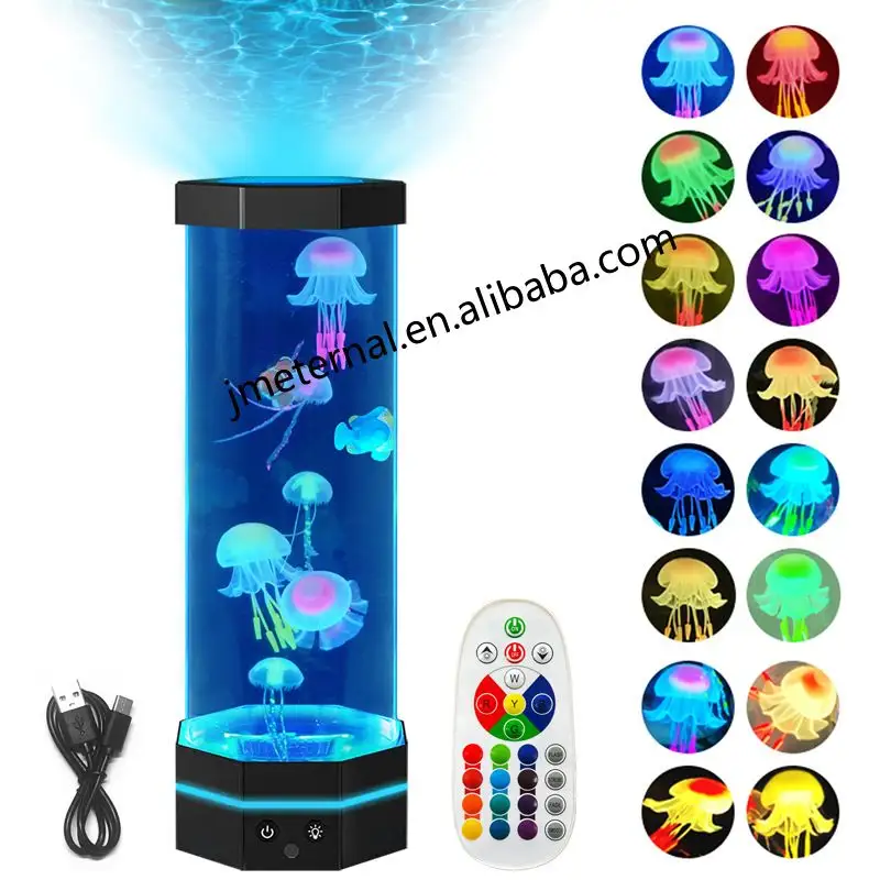 Lámpara de medusas de fantasía personalizada, lámpara de lava octogonal eléctrica que cambia de 16 colores para acuario