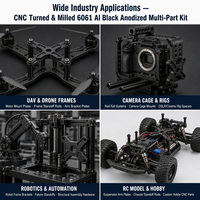 Kit multi-pièces en alliage d'aluminium usiné CNC sur mesure, anodisé noir, comprenant support croisé, entretoises, tiges et écrous hexagonaux, pour usinage OEM