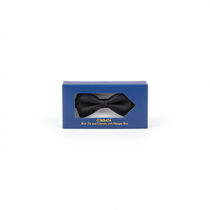 Corbata de Moño Negra Sólida Pre-Atada de Seda Formal con Caja de Almacenamiento - Product Image 1