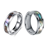 POYA Vente en gros Bague en tungstène argenté 8 mm 6 mm avec incrustation de nacre d'ormeau pour mariage