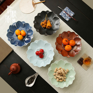 Plato de porcelana con forma de flor para frutas, plato alto para aperitivos, para fiesta de té, estilo chino moderno - Product Image 4