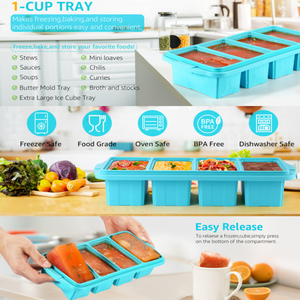 Vente en gros grand récipient de stockage d'aliments surgelés en plastique silicone personnalisé 4 trous cubes <span class=keywords><strong>rectangle</strong></span> pour aliments surgelés et ingrédients - Product Image 5