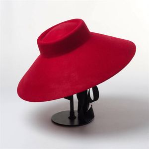 Sombrero de Lana de Ala Ancha X1268, Gorras de Lana Rojas, Sombreros de Fieltro de Lana Unisex, Sombrero Homburg de Fieltro - Product Image 1