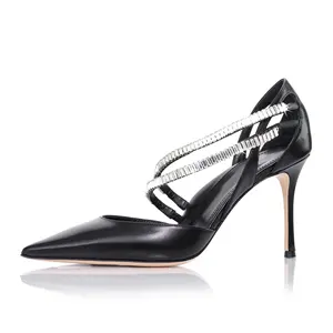2023 nuovo Design sandali con tacco estivo abito da ballo décolleté con strass argento per donna scarpe a punta tacchi da donna