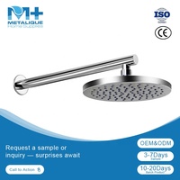 Ensemble de douche mural moderne en acier inoxydable chromé Metalique 250003 avec bras de raccordement et pommeau de douche pluie rond en ABS de 8 pouces