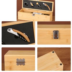 Coffrets cadeaux d'accessoires ouvre-bouteille de vin rouge en bois de bambou de luxe personnalisés avec logo d'entreprise - Product Image 3
