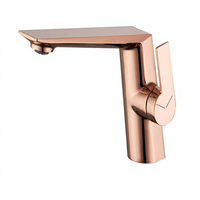 Robinet de lavabo carré en laiton massif PVD Or Rose, monocommande, pour salle de bain, hôtel, villa, projet OEM ODM LOGO