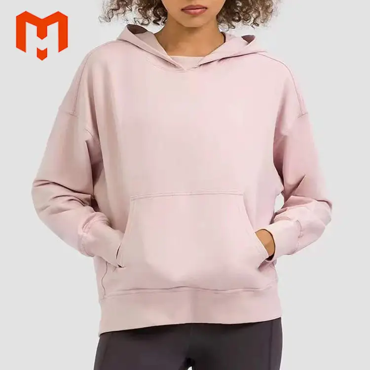 Drop Shoulder Oversized Hoodies Female Casual Jacket Kangroo Pockets Sweatshirts