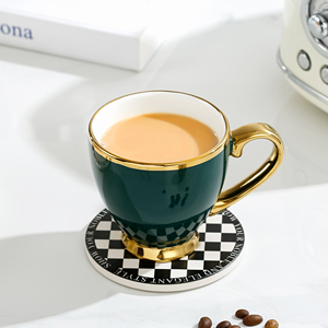 Ensemble tasse turque en céramique personnalisée avec soucoupe glaçure colorée bord or de luxe porcelaine espresso cappuccino café lait tasse à thé - Product Image 3