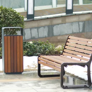 Commercial Park Waste Container Wooden Trash Cans Garbage Litter Bins Metal Trash Bin Outdoor With No Ashtray