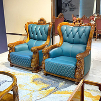 Ensemble de canapés en bois massif meubles de salon art de luxe européen sculpté première couche canapé sectionnel en cuir de vachette pour la décoration intérieure