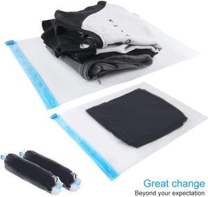 再利用可能な防除真空収納バッグ旅行用リビング用圧縮バッグポンプ不要ロールアップエアタイトPE - Product Image 2