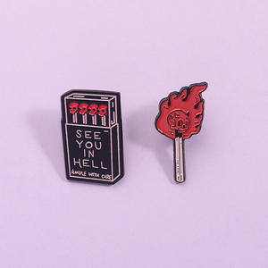 Cartoon Matchbox Torch Combinatieset Broche Gotische Punkstijl Creatieve Badge Zwart Rood Zacht Emaille Reversspeld - Product Image 1