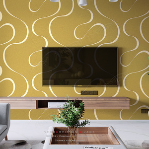 3D Modern dalga çizgili geometrik dekoratif duvar kağıdı PVC dokulu 3d siyah koyu lüks kadife duvar kağıdı - Product Image 5