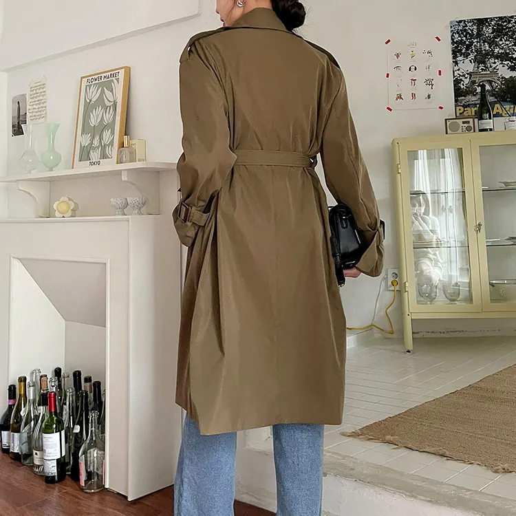 2022 Reife Frauen Hochwertige Modedesigner Trenchcoats Zweireihige Slant Pockets Belted Korean Long Trenchcoat