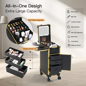 รถเข็นทำเล็บ OBOX แบบ OEM/ODM พร้อมโต๊ะเคลื่อนที่ ราคาโรงงาน พร้อมกระจกไฟ โต๊ะทำเล็บพร้อมลิ้นชัก กล่องเครื่องสำอาง - Product Image 4