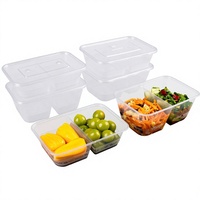 Boîte à lunch jetable à double compartiment, compatible micro-ondes, en plastique transparent de qualité alimentaire avec couvercle