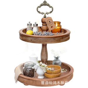 Wooden Two Tier Tray White Retro Color <b>Desktop</b> Storage Rack For Home Serving Trays - Product Image 5