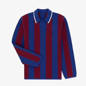 Suéter de <span class=keywords><strong>Hombre</strong></span> a Rayas con Logotipo Personalizado Bordado, Jersey de Fútbol de Punto 100% Algodón, Jersey de Fútbol de <span class=keywords><strong>Manga</strong></span> <span class=keywords><strong>Larga</strong></span> - Product Image 5