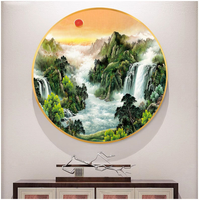 Peinture décorative en porcelaine ronde à cristaux, avec lumière LED, 60 cm, pour le mur du salon, vente chaude