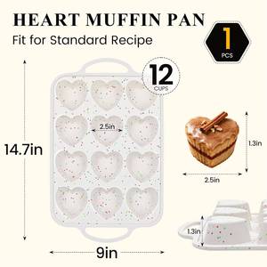 MUYULINS Factory Moule à cupcakes en silicone en forme de cœur, 12 cavités, antiadhésif LFGB, sans BPA, avec cadre métallique renforcé, pour gâteaux de style américain - Product Image 5