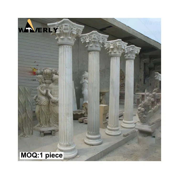 Venta al por mayor Casa al aire libre Decorativo Antiguo Tallado Pilar romano Columnas redondas de piedra de mármol Precios Columna de piedra natural