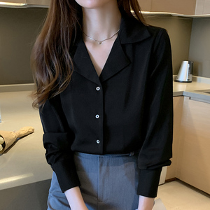 Noir femmes chemises Blouses 2025 chemisier féminin hauts à manches longues décontracté col rabattu <span class=keywords><strong>OL</strong></span> Style bureau dames chemise ample 8237 - Product Image 3