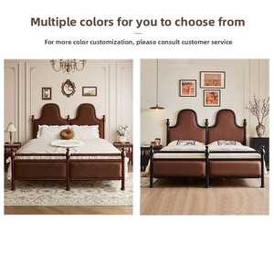 Lit double vintage français en velours doux, taille king, pour villa, chambre à coucher, cadre en bois de luxe, rembourré marron, mobilier - Product Image 3