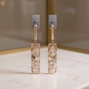 Pendientes colgantes geométricos chapados en oro rosa con engaste de bisel de cristal y diamantes de imitación para mujer, joyería de moda para fiestas - Product Image 2