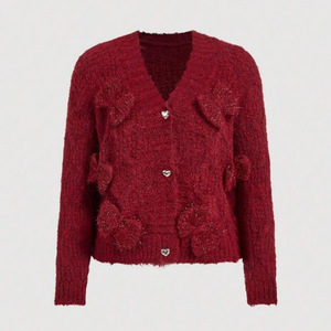 Dalang Knitted <b>Cardigan</b> Women V-neck Long Sleeve Embroidered Loose Fit Winter Sweater Single-breasted Full Sleeve - Product Image 1
