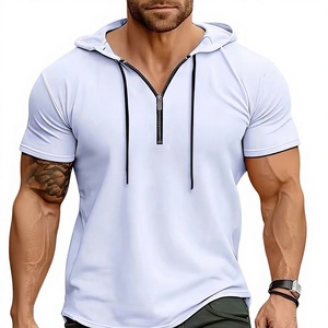 Men's Hooded Henley T-Shirt Short Sleeve Regular Fit Quick Dry Solid Color Casual Pullover Light Blue Jersey Knitted 100% Cotton - Product Image 1
