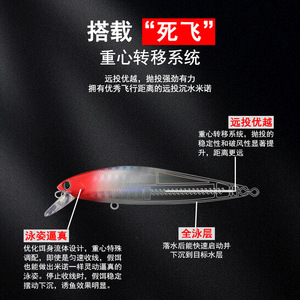 Leurre Minnow coulant pour lancer longue distance 6019 avec système de transfert de poids Dead Fly pour la pêche au bar - Product Image 2