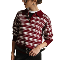 Pull tricoté pour femme American Vintage, style polo décontracté, à rayures, épaules tombantes, couleurs contrastées, collection automne