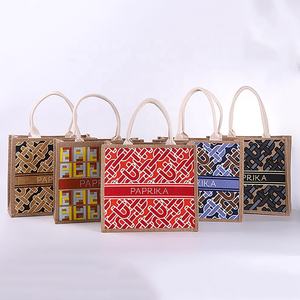 Eco Friendly Wholesale <b>Large</b> Customized Jute Tote Shopping Bag with Zipper Closure <b>Black</b> Laminated Lady <b>Handbags</b> - Product Image 1