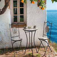 Ensemble table et chaises pliantes en mosaïque noir et blanc en fer forgé pour patios, jardins, salles à manger, balcons