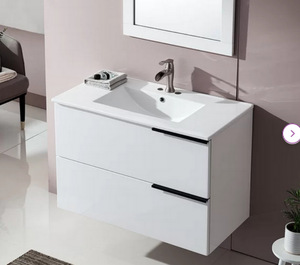 Modern White <b>Floating</b> Bathroom Vanity with Sink Mirror Wall Mounted two Drawers Cabinet - Product Image 5