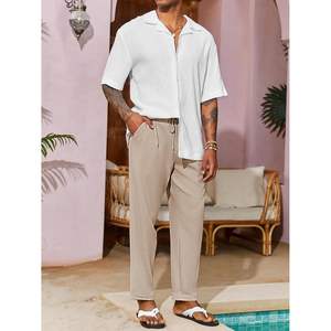 2025 Men's Casual Tapered <b>Chino</b> Pants 100% Cotton <b>Elastic</b> <b>Waist</b> Drawstring Loose Fit Anti-Wrinkle Zipper Decoration Size XL - Product Image 2