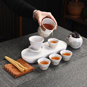 Juego de té de viaje estilo antiguo, bandeja de té portátil de cerámica para exteriores con tapa, diseño tradicional chino para viajar - Product Image 4