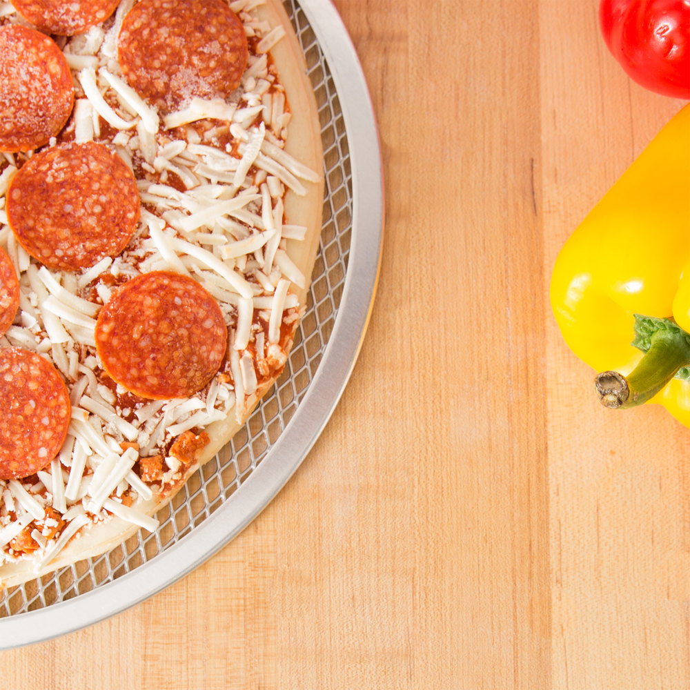 Kitchen Tools Flat Mesh Odm Aluminum Round Pizza Pan 12 Inch
