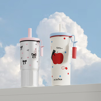 Gobelet isotherme réutilisable en acier inoxydable 304 de 580 ml, design animal mignon, avec couvercle à paille et anneau de transport, OEM&ODM