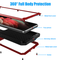 Étui de protection robuste en TPU et métal à double couche pour Samsung S21 Ultra, en aluminium anodisé, résistant