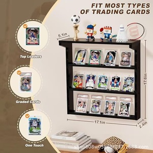 Wooden Wall Mounted Card <b>Display</b> <b>Shelf</b> 3 Tier Black Natural Wood Sports Trading Cards Rack For Collectibles - Product Image 1