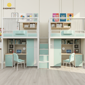 Ensemble de mobilier pour dortoir universitaire : <span class=keywords><strong>Lit</strong></span> <span class=keywords><strong>superposé</strong></span> en métal <span class=keywords><strong>avec</strong></span> toboggan, rideaux d'intimité, <span class=keywords><strong>bureau</strong></span> et rangement, escalier CE - Product Image 3