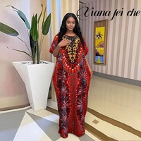 Nouvelle Robe de Soirée Élégante et Tendance pour l'Été 2026, Style Ethnique Boubou, avec Foulard, Grande Taille pour Femme, Imprimé Diamant, en Coton, Style Africain