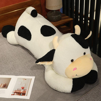 Long oreiller de vache en peluche brodée en coton PP super doux-Adorable animal en peluche de style couette géante pour utilisation au lit d'anniversaire